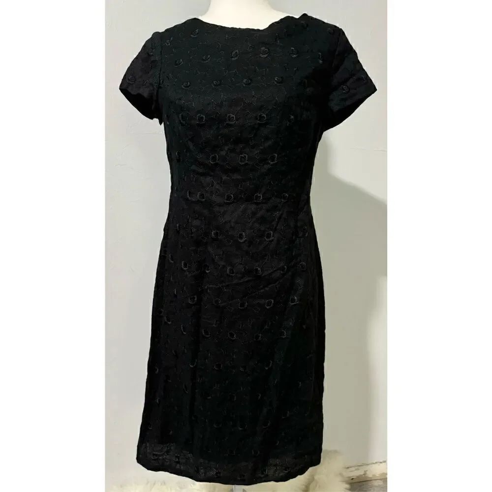 Talbots vintage black floral embroidered sheath dress 8p